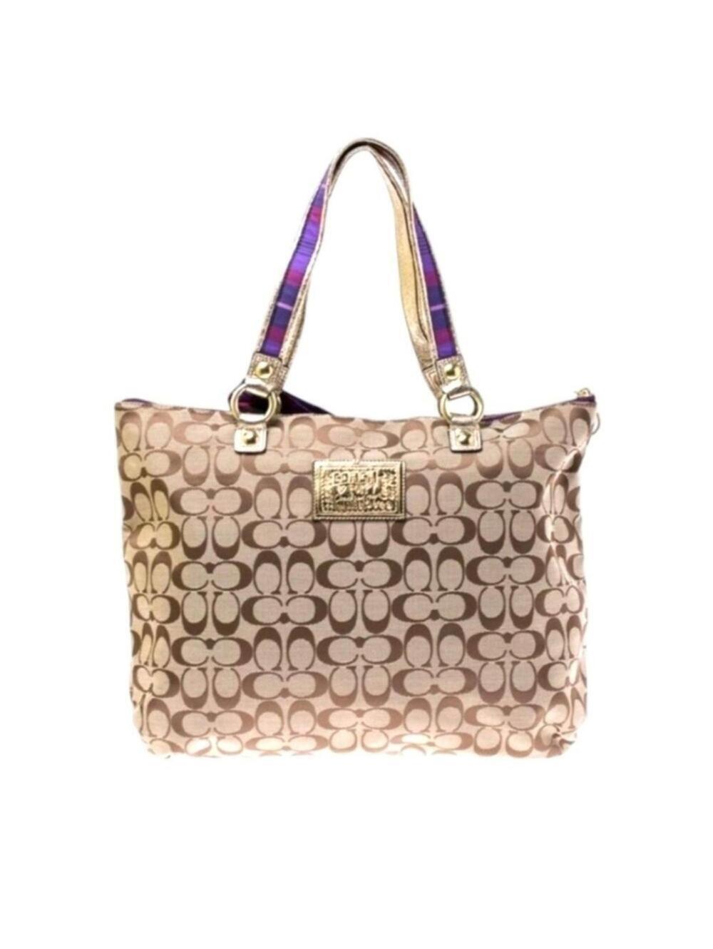 Coach Poppy Tartan Plaid Appliqué Large Glam Tote, Rare Limited Edition - Picture 3 of 3